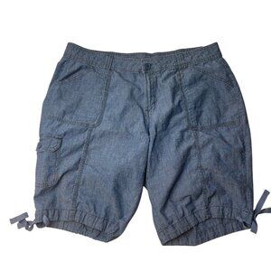 St. Johns Bay Womens Blue Chambray Cargo‎ Shorts 18W Cottage Boho Vtg